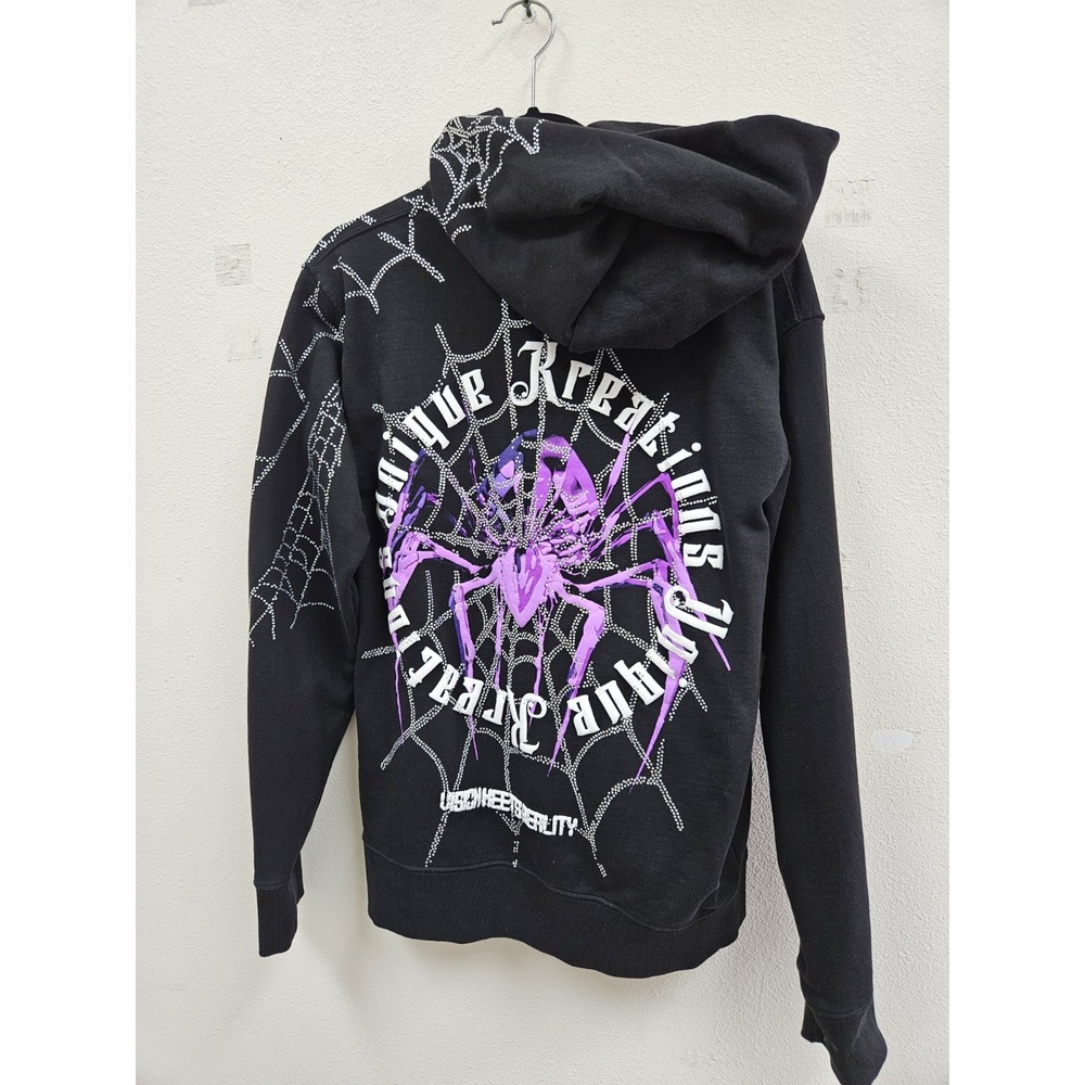 Hoodie Pullover Women's Small Spider Rhinestones Tattoo Halloween Streetwear